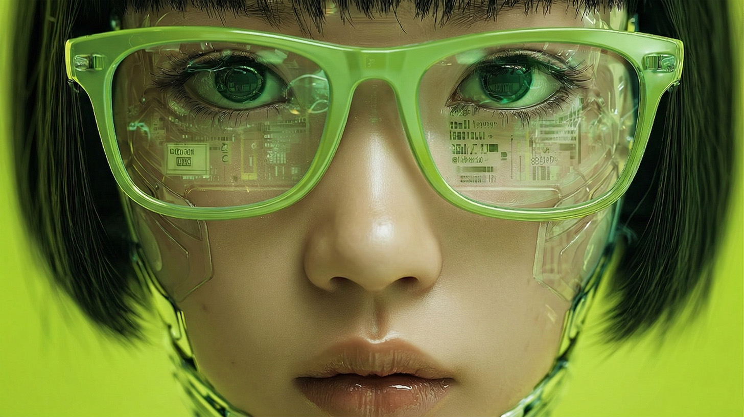 デジタル情報が映る眼鏡をかけた人物